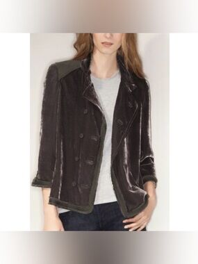 Elizabeth and James Black Silk Crushed Velvet Double Breasted Blazer Jacket